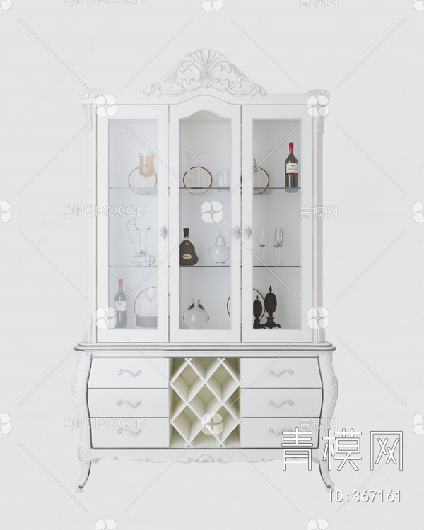 白色酒柜组合3D模型下载【ID:367161】