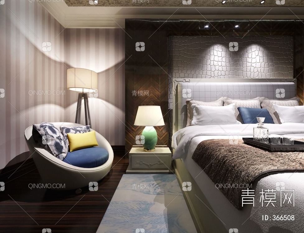 卧室床具组合3D模型下载【ID:366508】