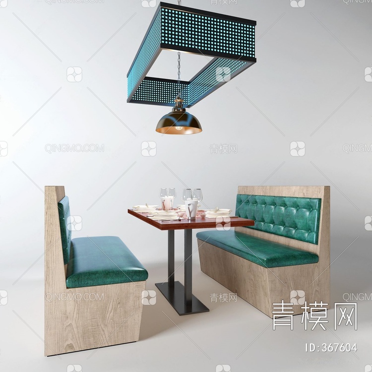 卡座餐桌组合3D模型下载【ID:367604】