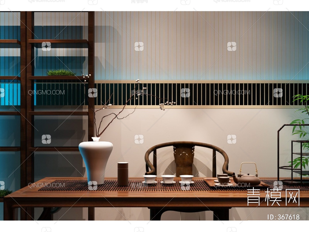 茶室茶具摆件组合3D模型下载【ID:367618】