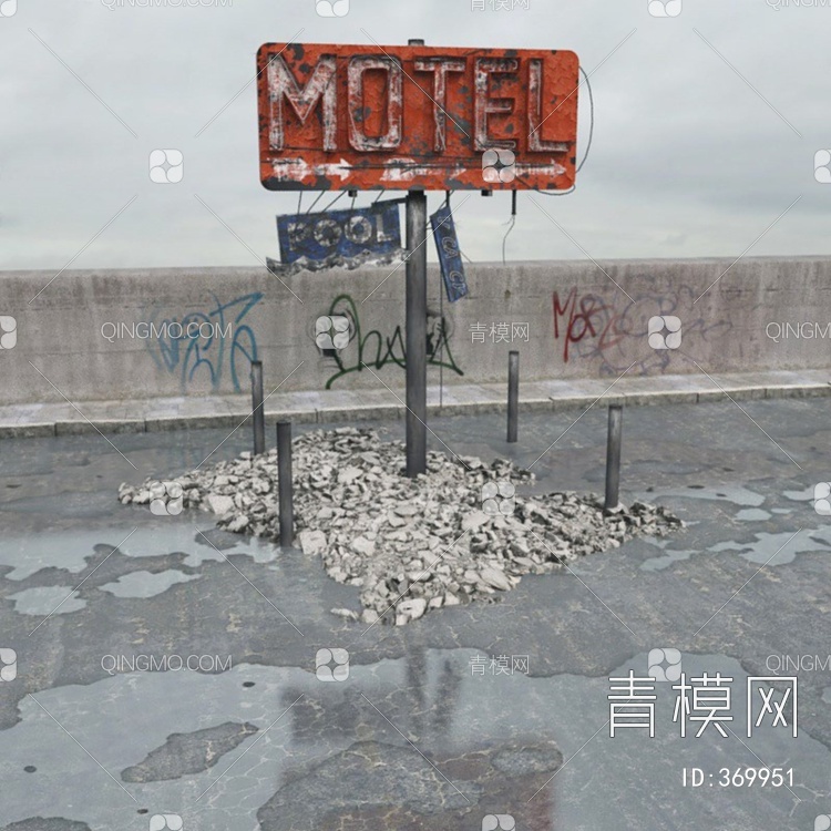 报废指示牌废墟3D模型下载【ID:369951】