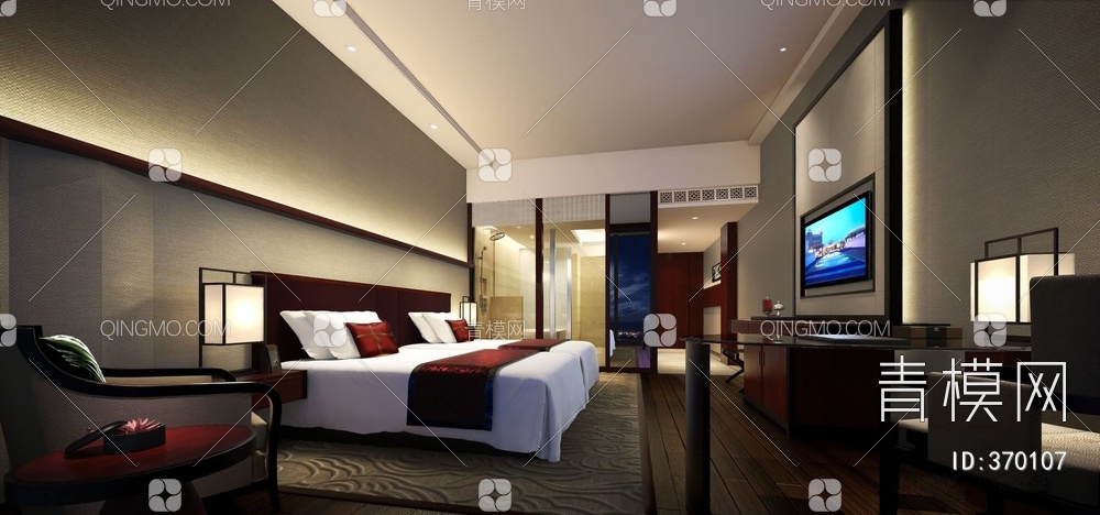 五星敬亭湖国际酒店标准间客房3D模型下载【ID:370107】