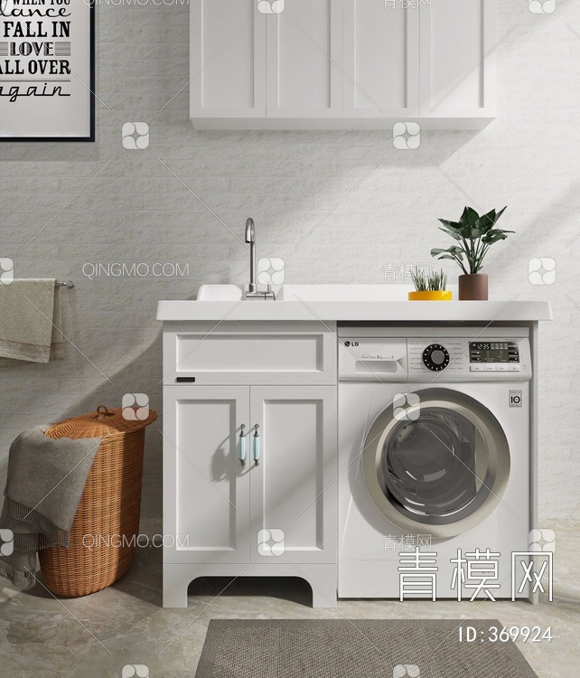 洗衣机台盆柜组合3D模型下载【ID:369924】