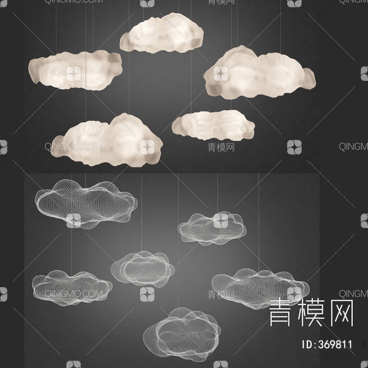 铁网云朵吊灯组合3D模型下载【ID:369811】