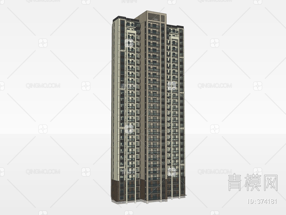 高层居住建筑SU模型下载【ID:374181】