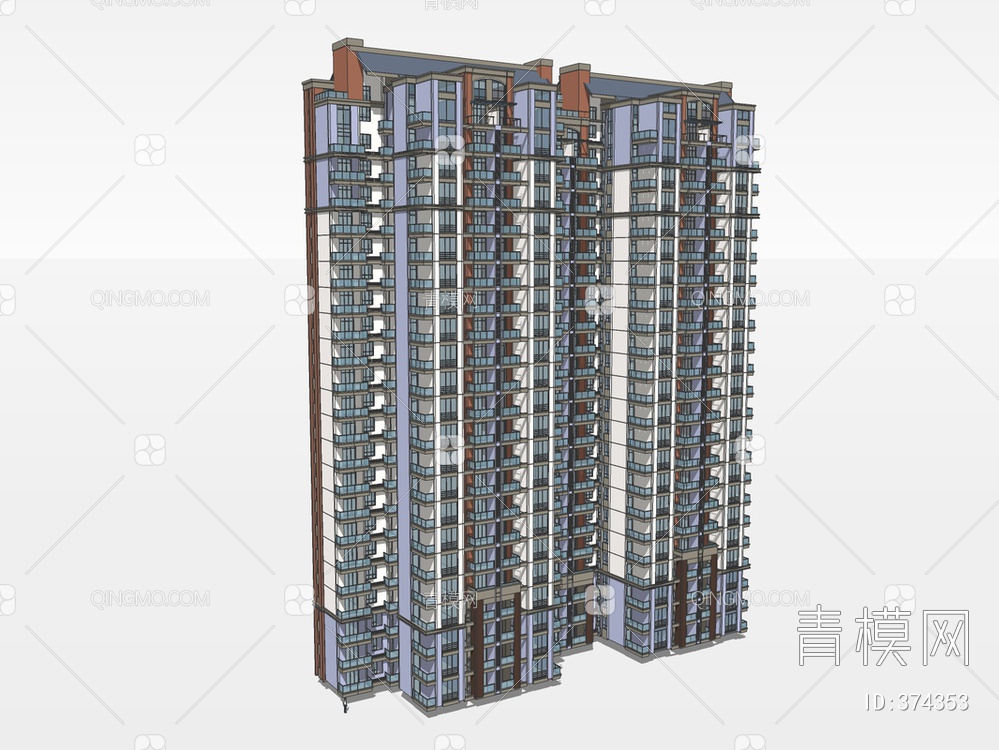 高层住宅楼SU模型下载【ID:374353】