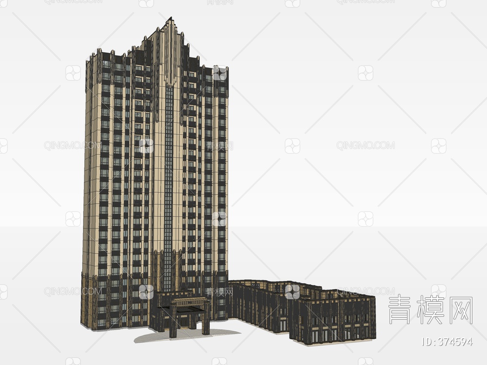 高层居住建筑SU模型下载【ID:374594】