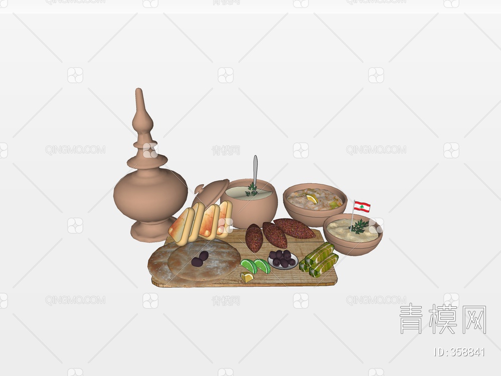 厨房食品甜点组合SU模型下载【ID:358841】