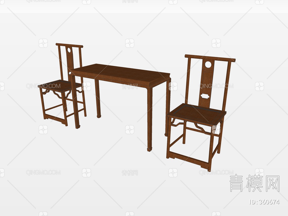 实木桌椅组合SU模型下载【ID:360674】