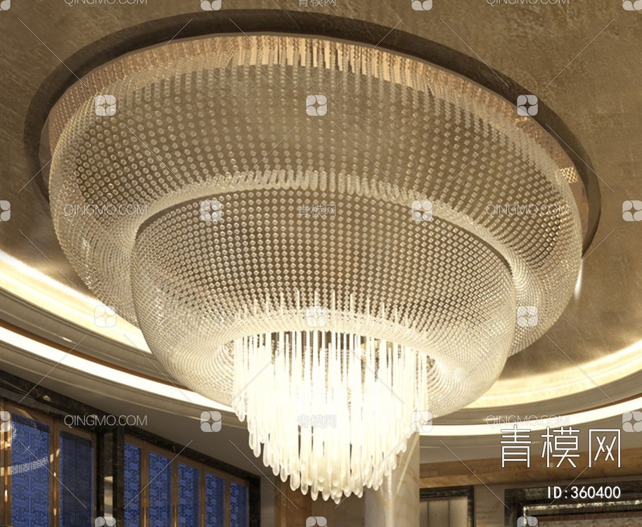 酒店大堂水晶吊灯3D模型下载【ID:360400】