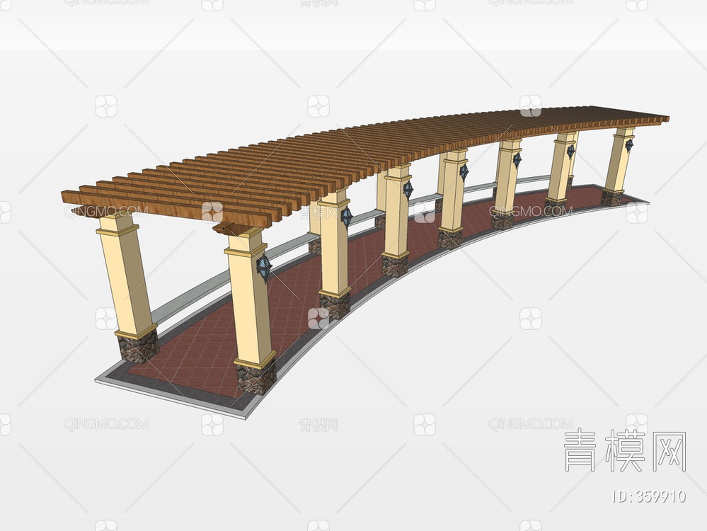 弧形廊架SU模型下载【ID:359910】