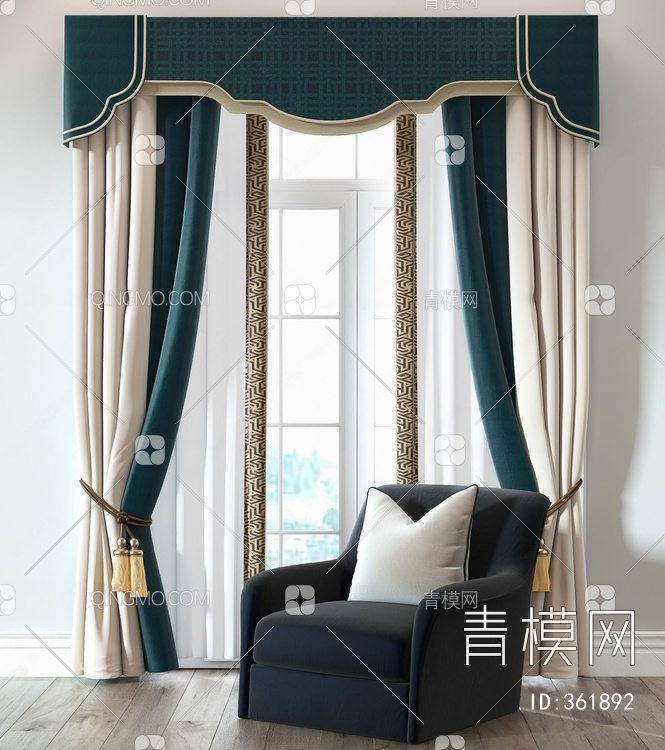 单人沙发窗帘组合3D模型下载【ID:361892】