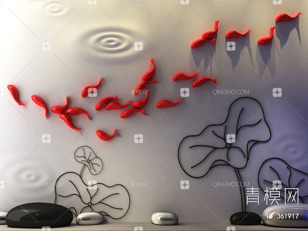 陶瓷红鱼墙饰壁饰3D模型下载【ID:361917】