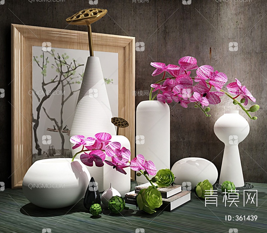 花瓶装饰品花艺陈设品组合3D模型下载【ID:361439】