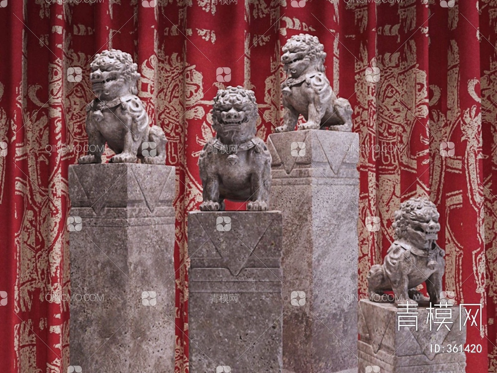 精品石狮子雕像陈设摆件3D模型下载【ID:361420】
