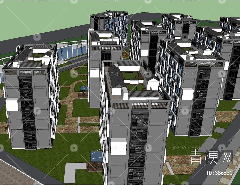 【小区住房楼SU模型】-现代SU2014小区住房楼SU模型下载-ID386630-免费SU模型库 - 青模SU模型网