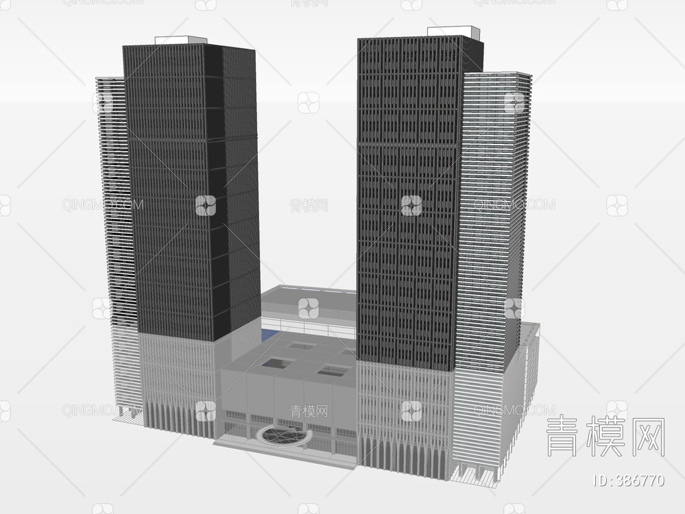 商业高层双栋办公楼SU模型下载【ID:386770】