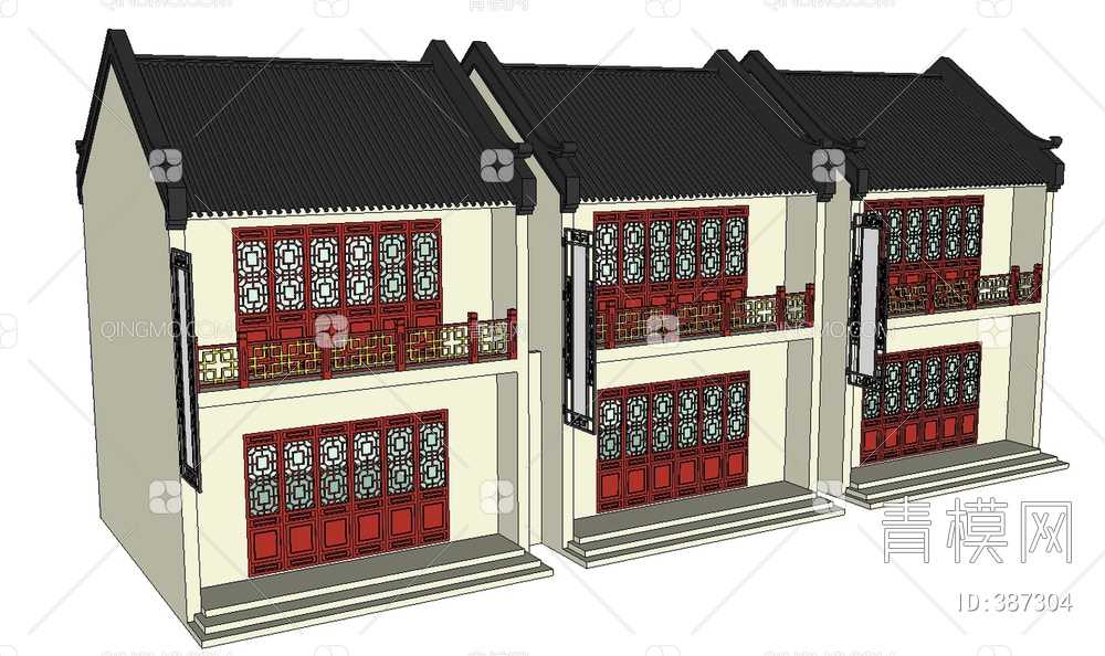 二层商铺建筑SU模型下载【ID:387304】