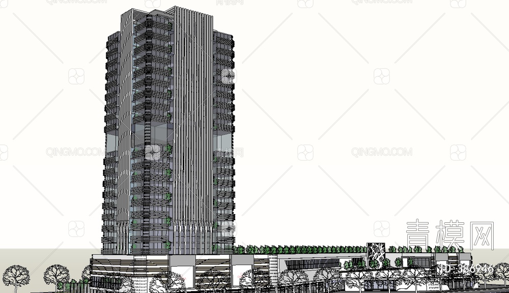 绿色高层商业综合体办公楼SU模型下载【ID:386946】