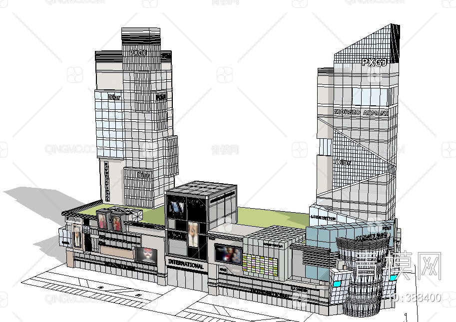 商业综合双栋高层SU模型下载【ID:388400】