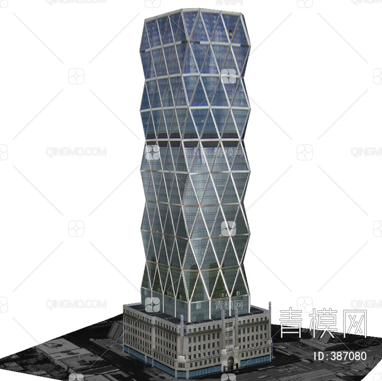 高层三角玻璃办公楼SU模型下载【ID:387080】