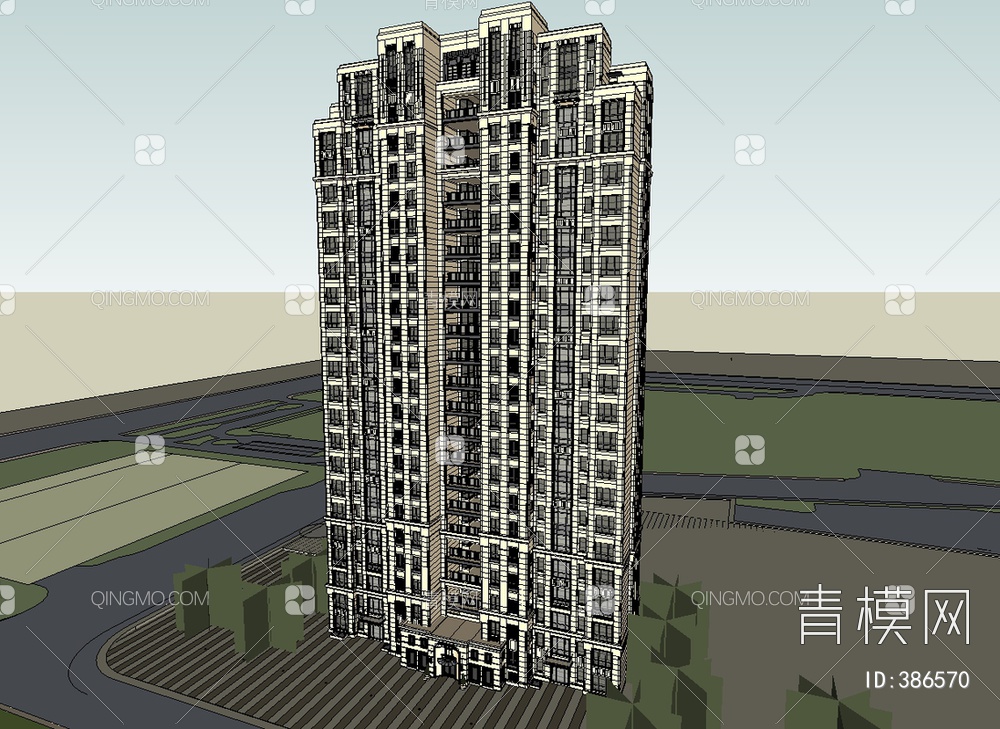 高层住宅SU模型下载【ID:386570】