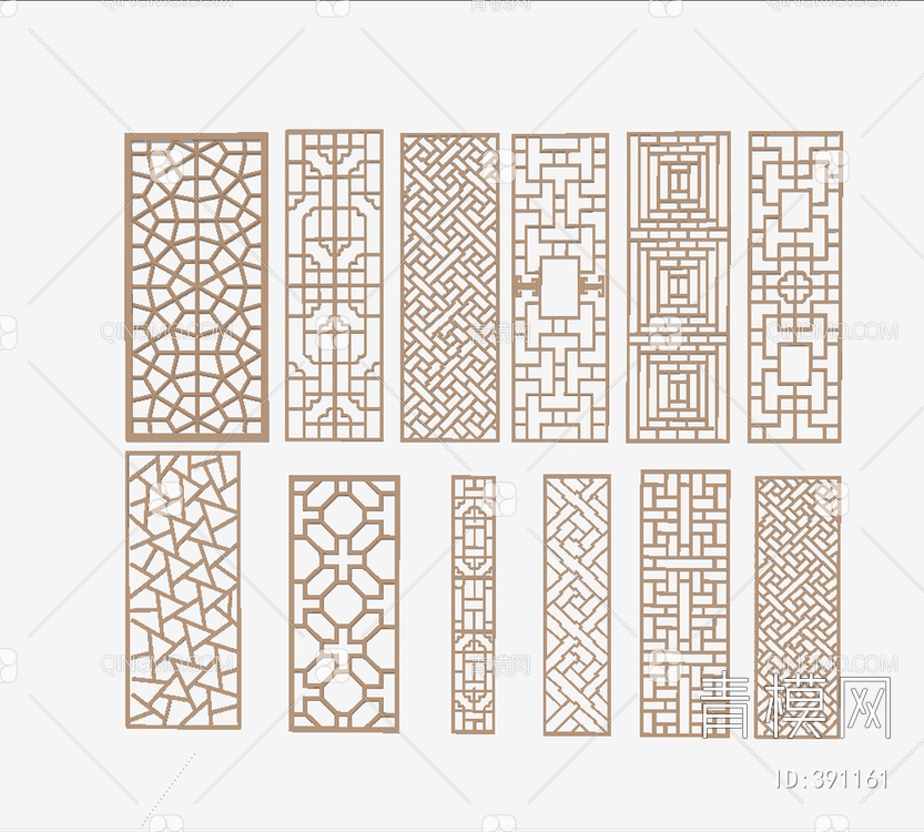 花格屏风隔断SU模型下载【ID:391161】