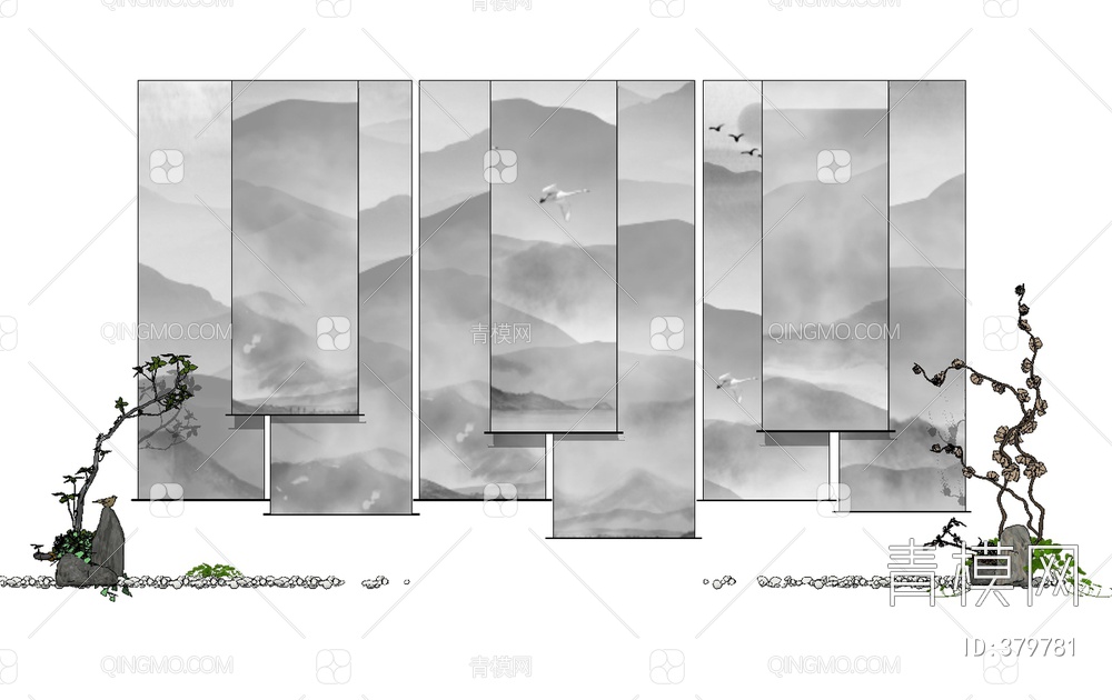 屏风摆件装饰组合SU模型下载【ID:379781】