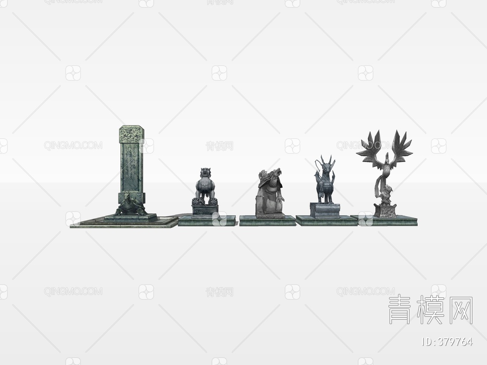 四圣兽雕塑摆件SU模型下载【ID:379764】