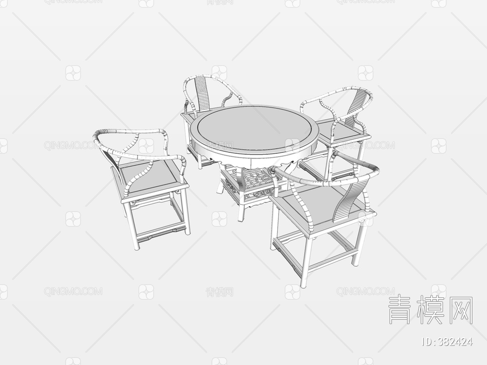 茶桌椅SU模型下载【ID:382424】
