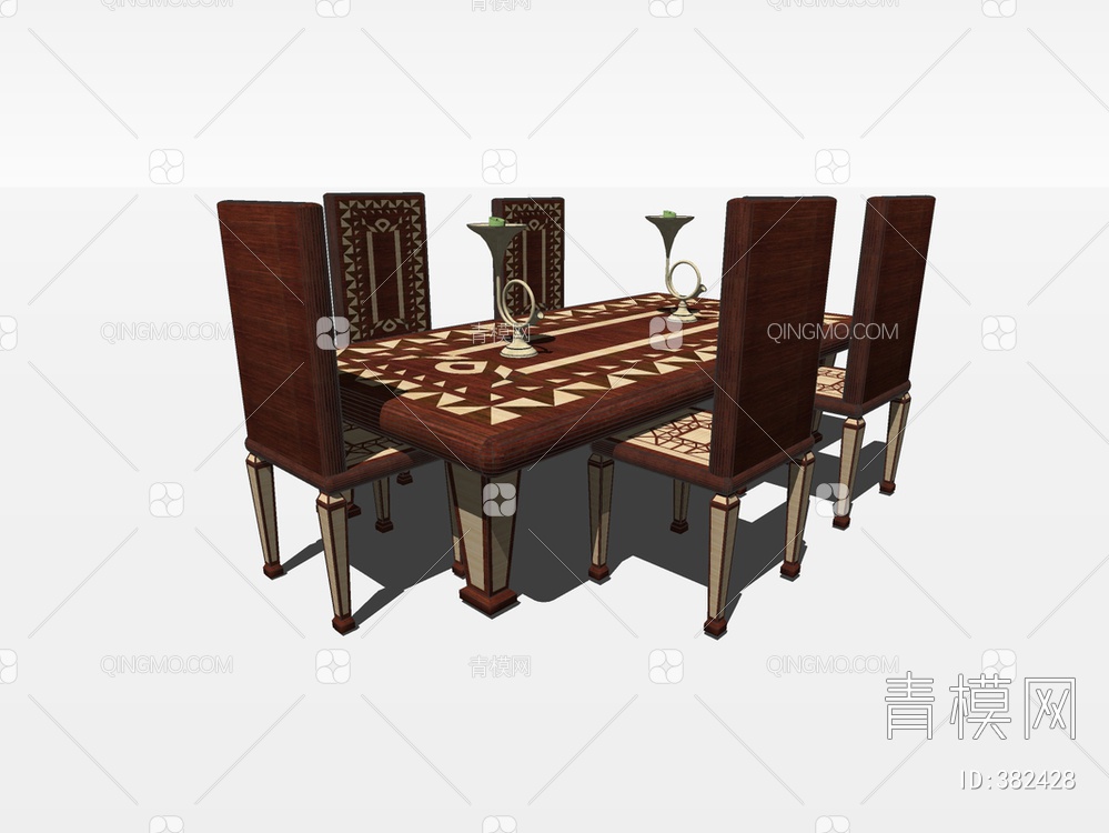 木质餐桌椅SU模型下载【ID:382428】