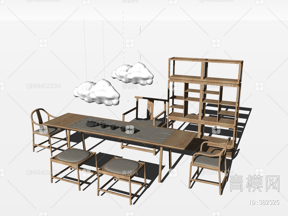 茶桌椅组合SU模型下载【ID:382325】