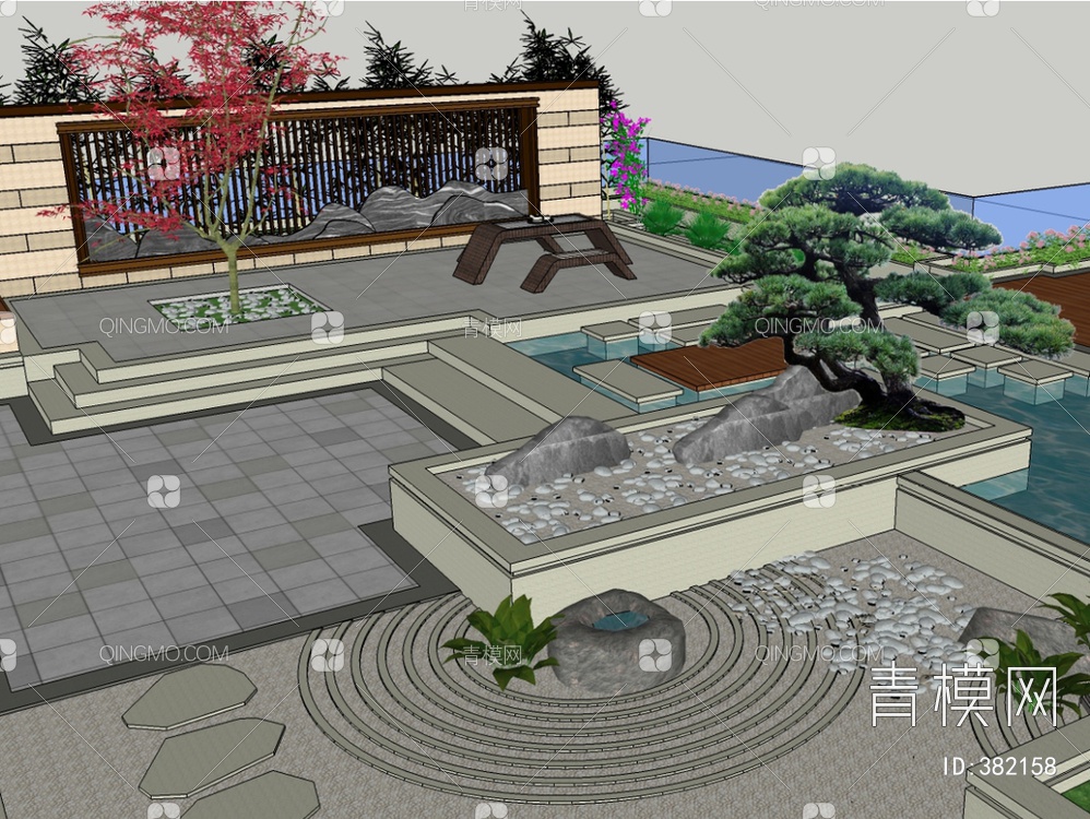 屋顶花园庭院景观SU模型下载【ID:382158】