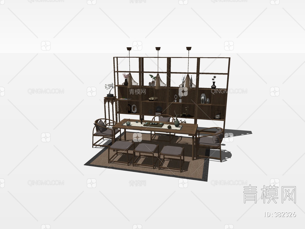 茶桌椅组合SU模型下载【ID:382326】