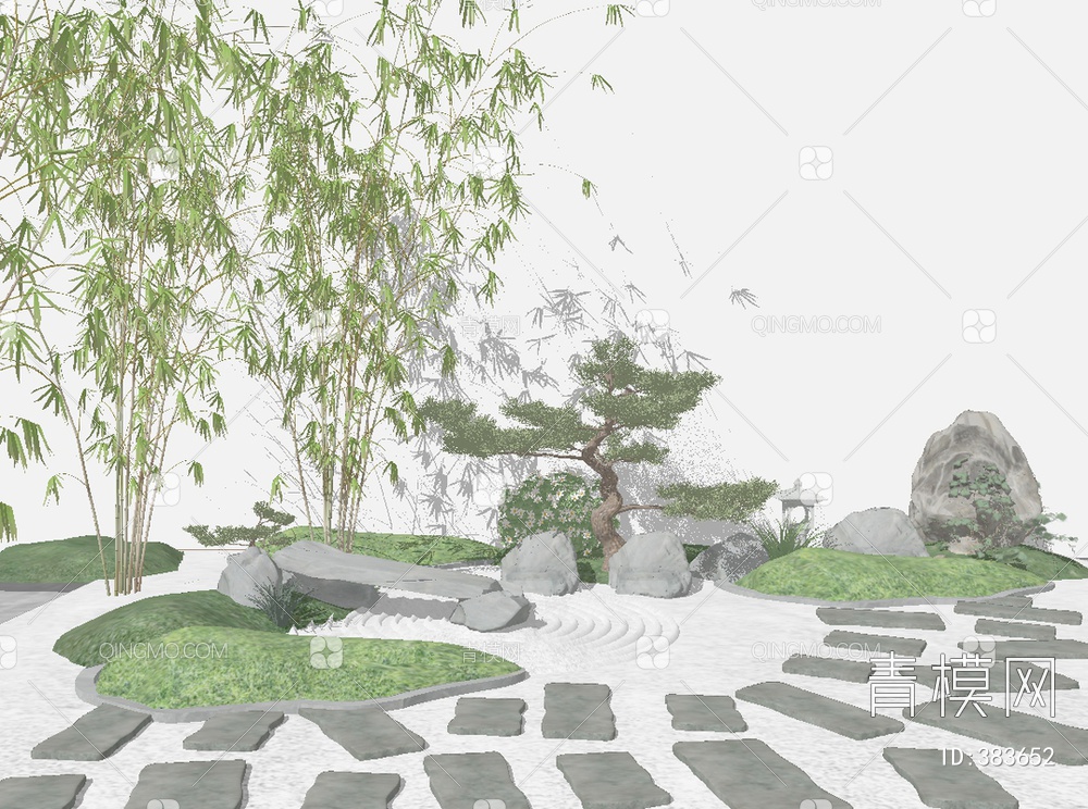 假山松树绿植景观小品SU模型下载【ID:383652】