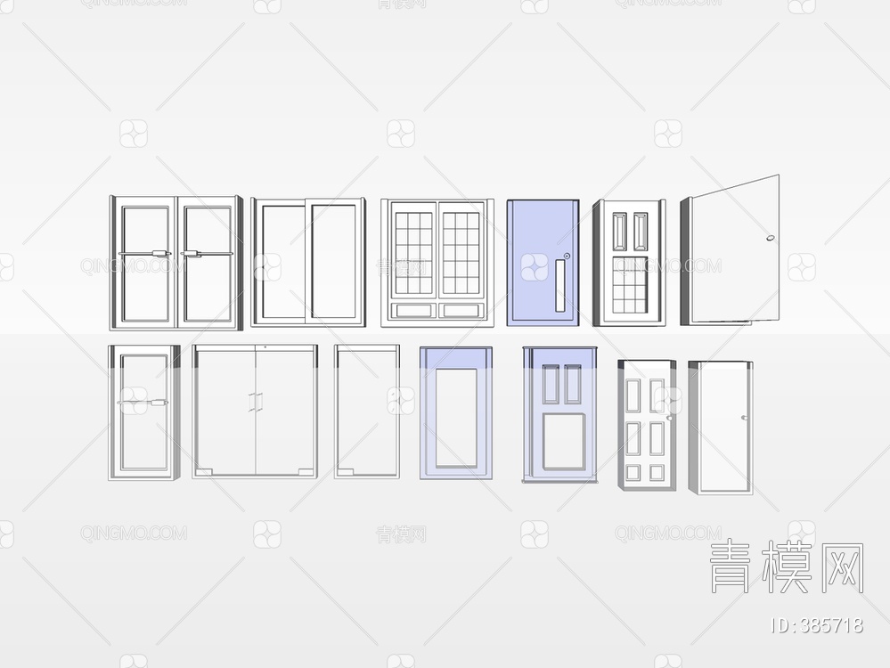 门玻璃门组合SU模型下载【ID:385718】