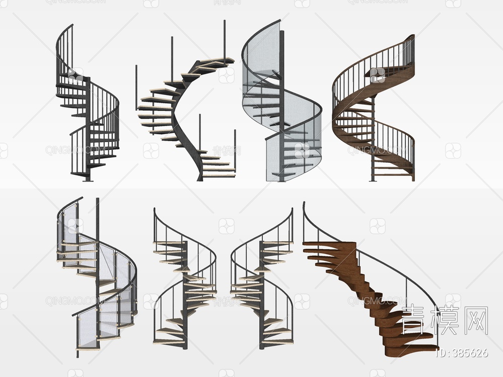 旋转楼梯组合SU模型下载【ID:385626】