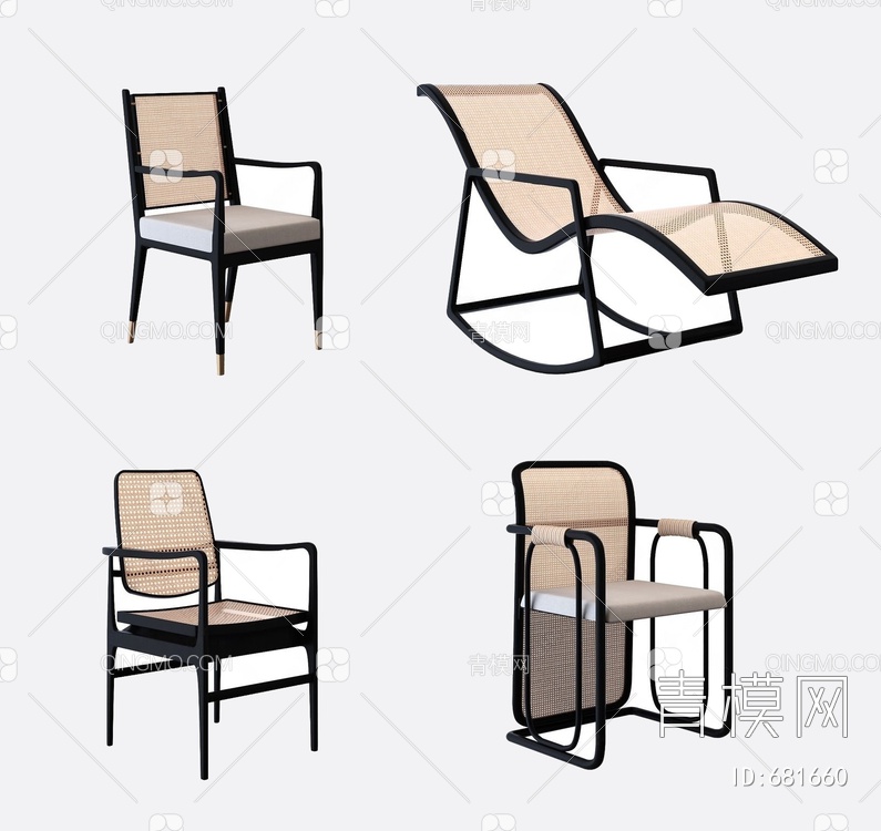 藤编休闲单椅3D模型下载【ID:681660】