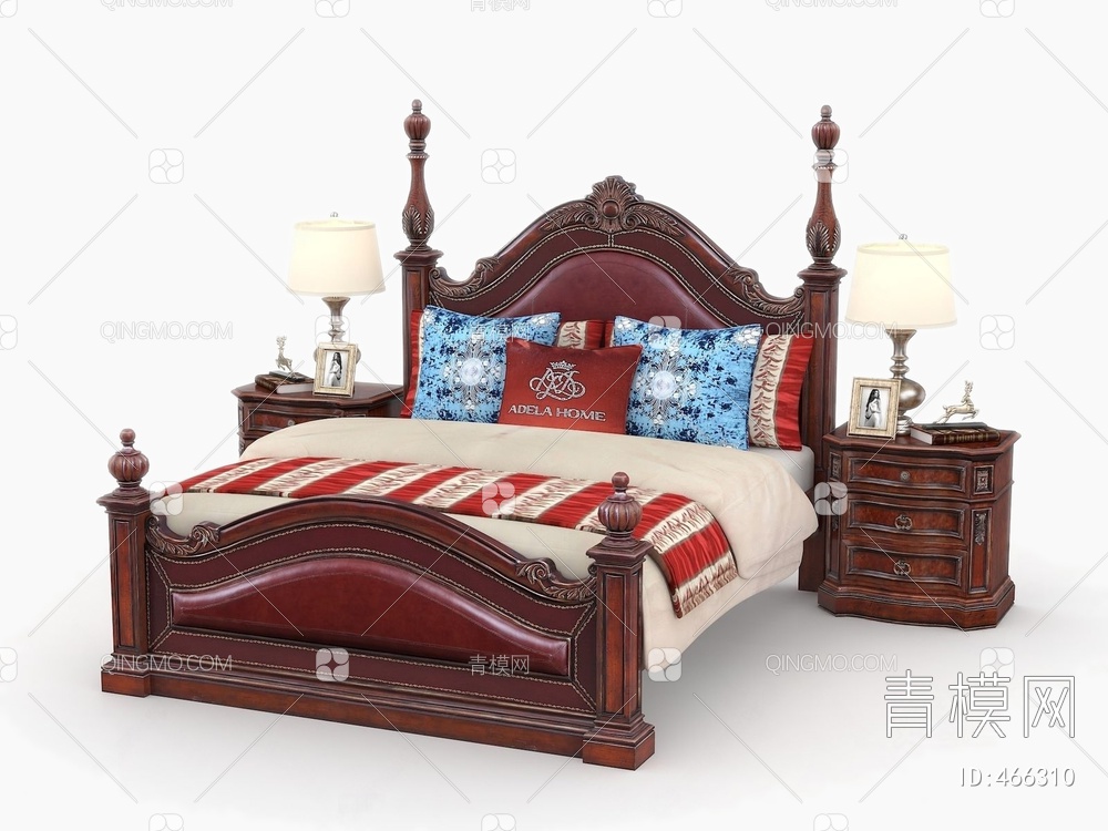 双人床床头柜组合3D模型下载【ID:466310】