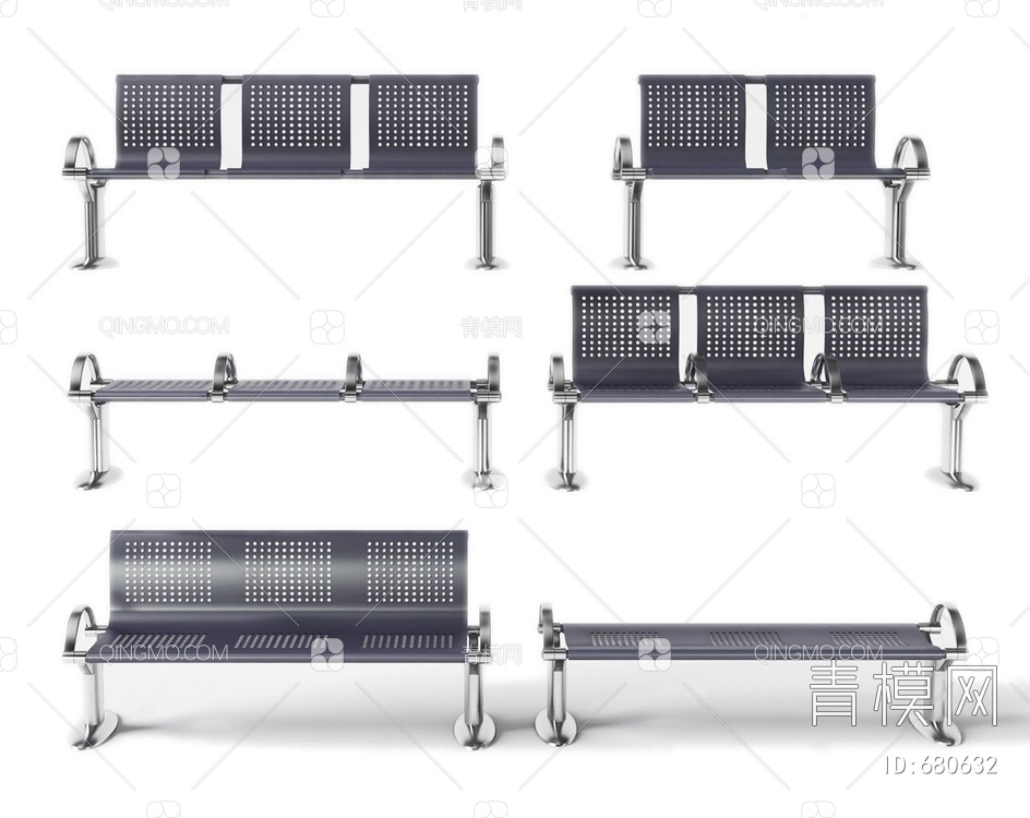 不锈钢公共排椅休息椅等候椅3D模型下载【ID:680632】