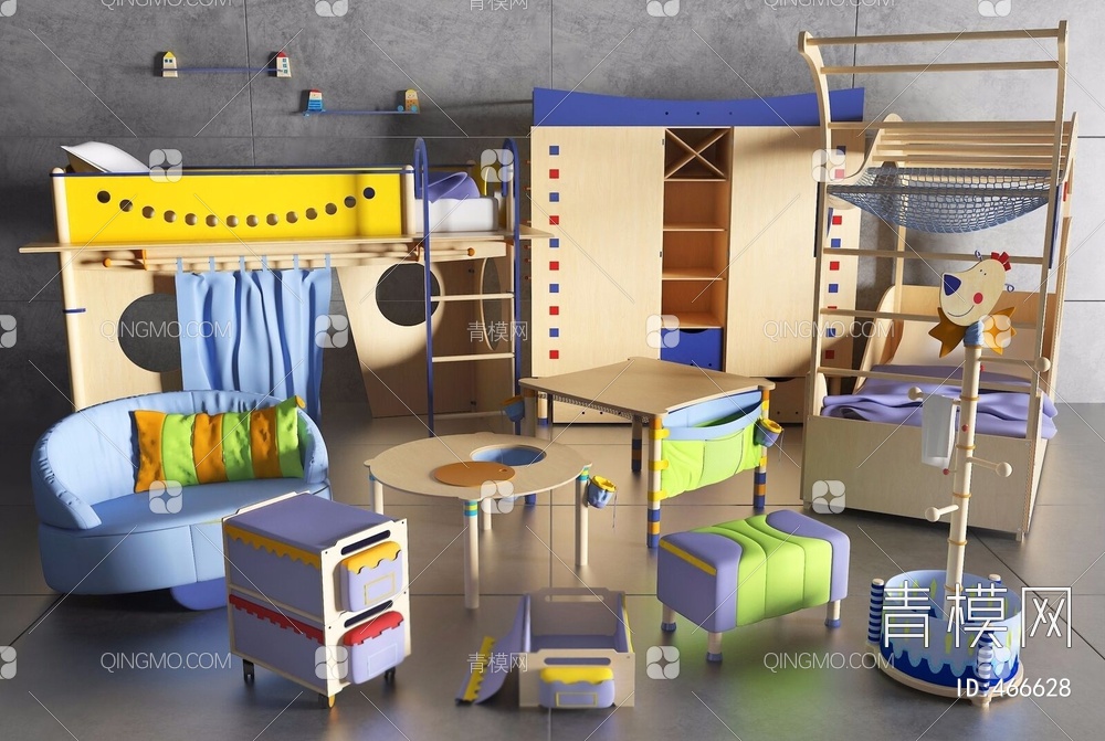 儿童家具组合3D模型下载【ID:466628】