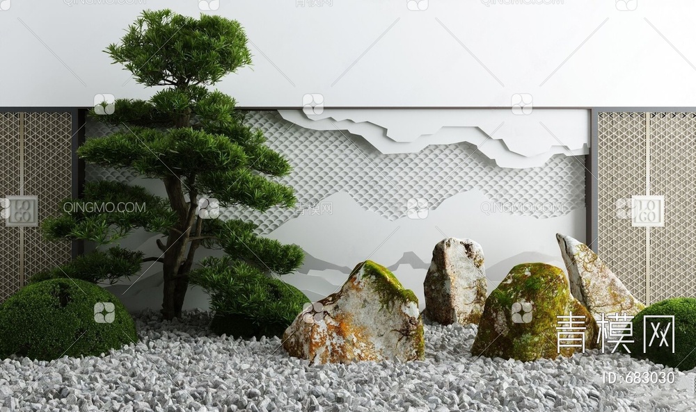庭院景观小品枯山水石3D模型下载【ID:683030】