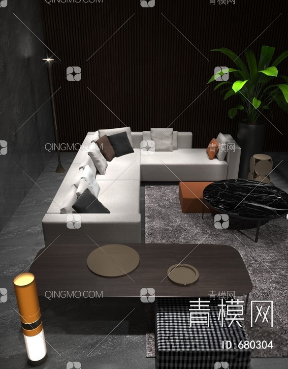 沙发茶几组合3D模型下载【ID:680304】