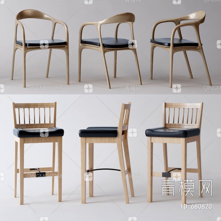 餐椅吧椅3D模型下载【ID:680820】