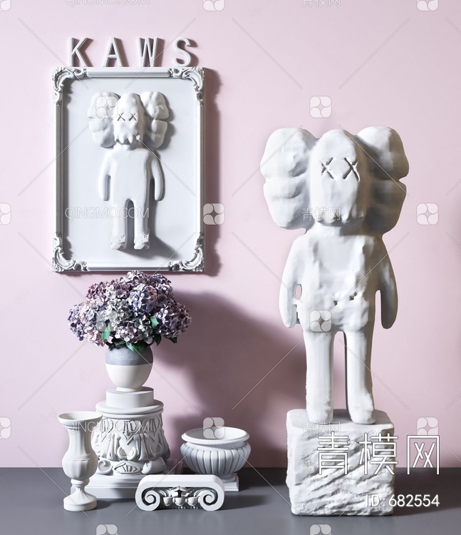 潮流kaws石膏雕塑组合3D模型下载【ID:682554】