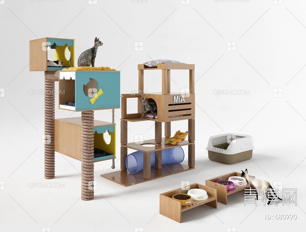 宠物猫爬架猫别墅3D模型下载【ID:680990】