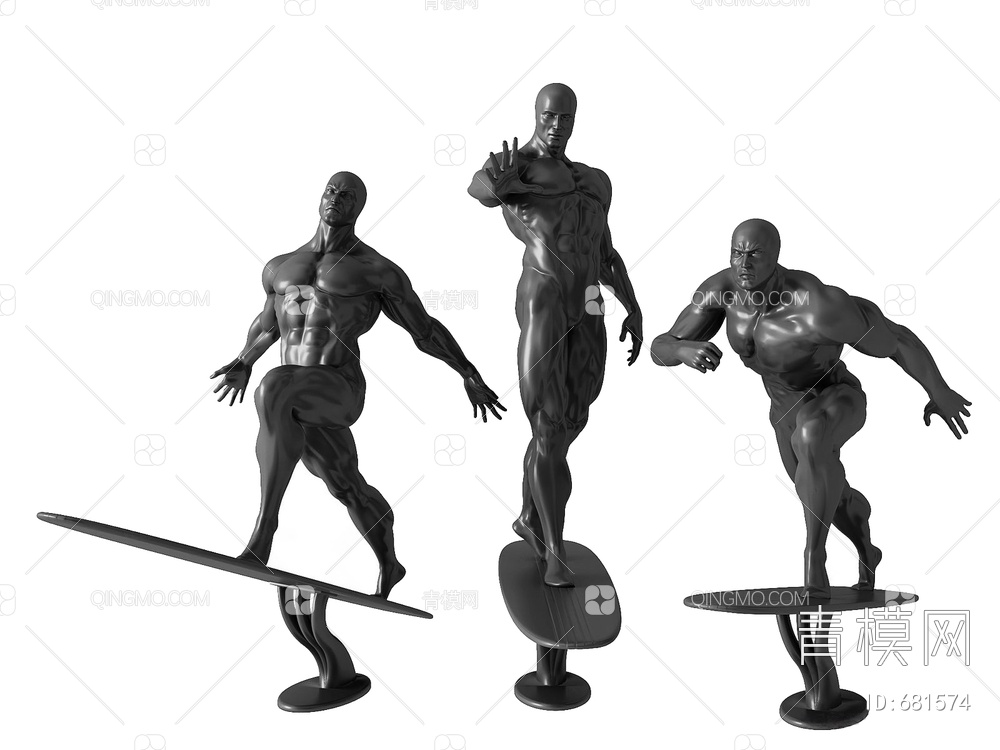 人物雕塑冲浪人摆件3D模型下载【ID:681574】