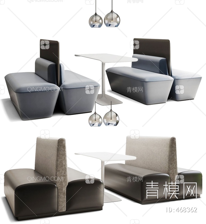 餐饮沙发卡座组合3D模型下载【ID:468362】