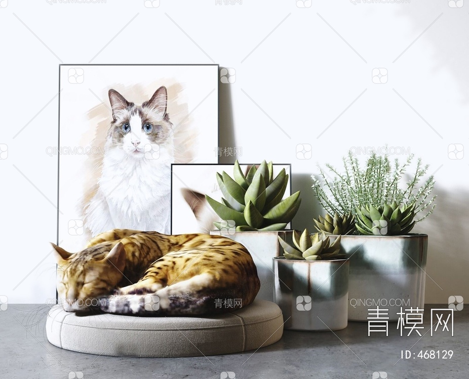 猫植物盆栽组合3D模型下载【ID:468129】