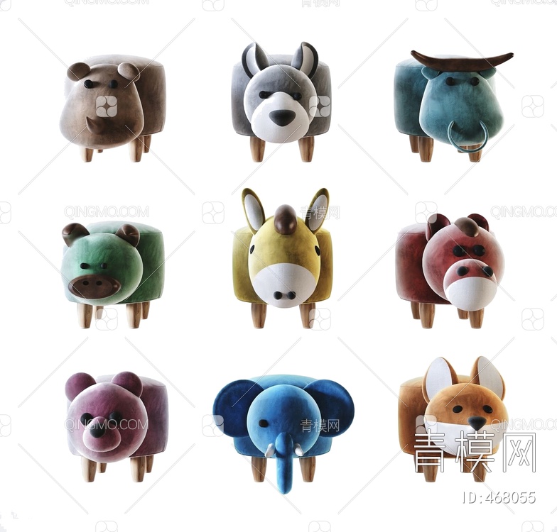 儿童动物矮凳组合3D模型下载【ID:468055】